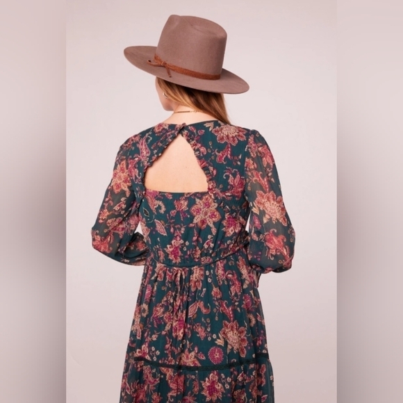 Band Of The Free Run The World Pine Paisley Empire Waist Midi Dress Size XS - Picture 3 of 13